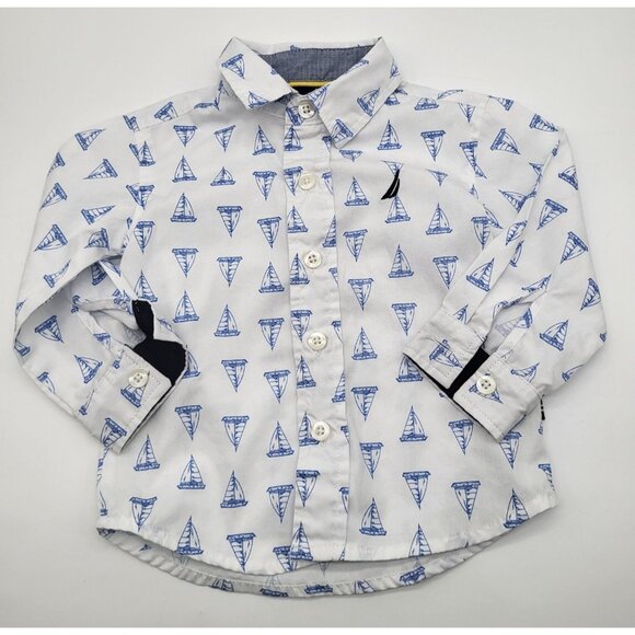 Nautica Other - NAUTICA Baby Boys 3-6M Button Up Dress Shirt Ships Coastal Blue White